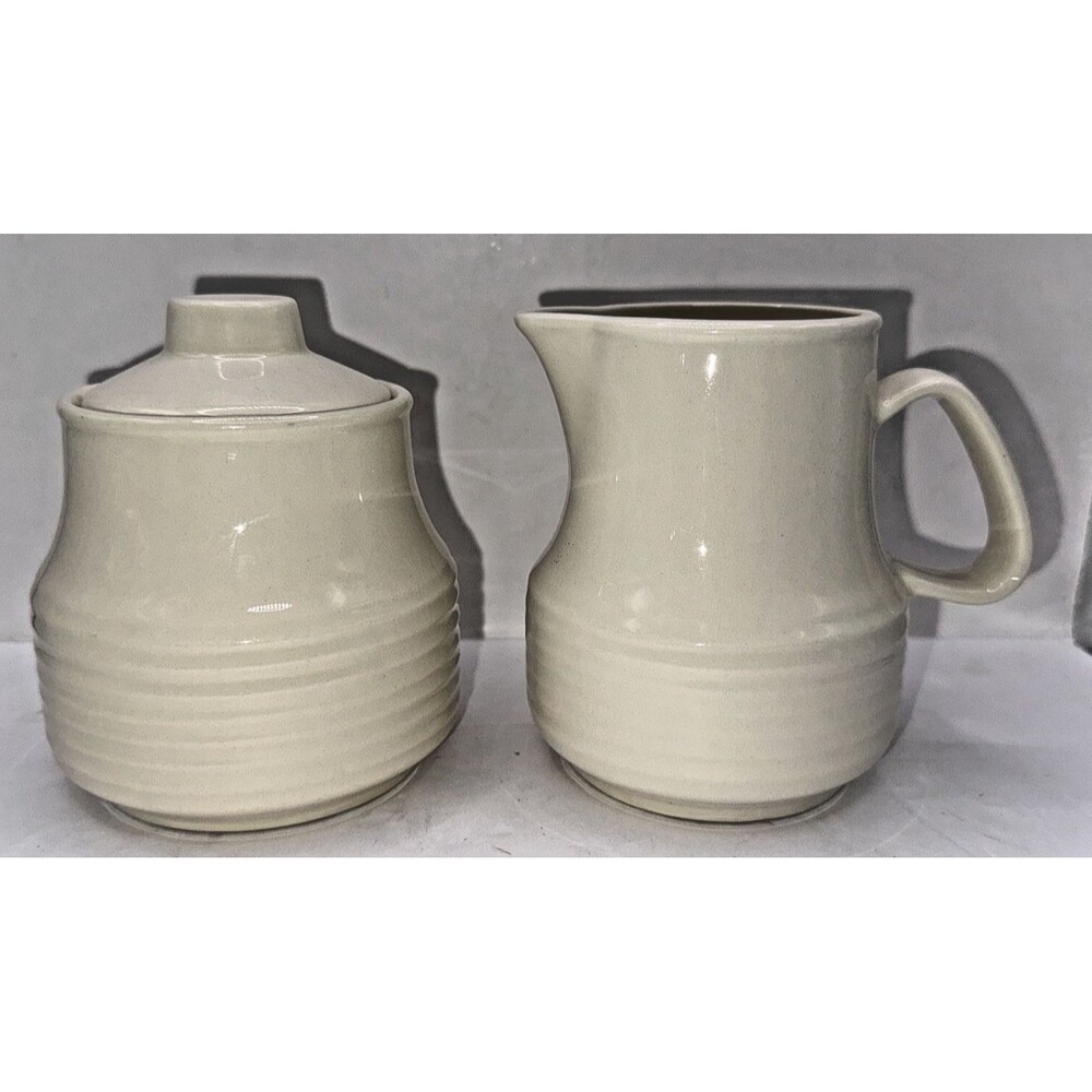 Vintage Creamer And Sugar Bowl Cream Colored 4.5” tall USA